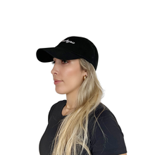 Load image into Gallery viewer, funny edgy embroidered black hat women abcdeFUCKYOU, unstructured cotton adjustable, flat lay
