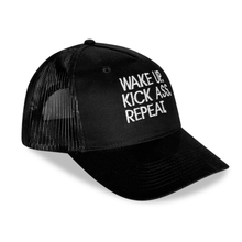 Load image into Gallery viewer, motivational embroidered trucker hat women Wake Up Kick Ass Repeat, snapback