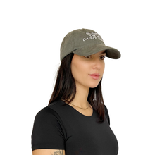 Load image into Gallery viewer, Blame It On My Daddy Issues hat styled on model, charcoal trucker hat