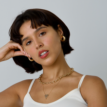 Load image into Gallery viewer, gold medium hoop earrings women, 18k gold-filled all-day wear earrings, flat lay