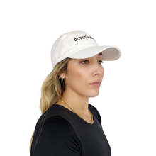 Load image into Gallery viewer, Doses Mimosas hat on model, white embroidered brunch cap women