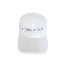 Load image into Gallery viewer, Eternal Optimist hat flat lay, cotton embroidered dad hat detail