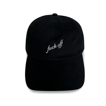 Load image into Gallery viewer, Fuck Off black embroidered dad hat for women, bold statement hat