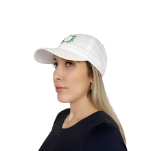 Load image into Gallery viewer, Health Is Wealth hat styled on model, wellness embroidered cap women
