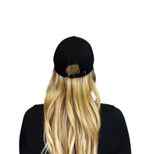 Load image into Gallery viewer, Pas De Photos hat detail close-up, black embroidered cotton hat