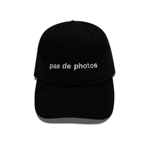 Load image into Gallery viewer, Pas De Photos black embroidered dad hat for women, funny French statement hat