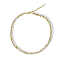 Load image into Gallery viewer, 18k gold-filled layered necklace with CZ tennis chain and paperclip chain for women