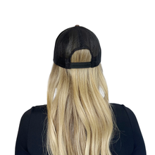 Load image into Gallery viewer, STAY GOLDEN camo hat on model, camo print embroidered trucker