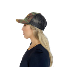 Load image into Gallery viewer, STAY GOLDEN camo hat women styled, camo trucker embroidered cap