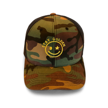 Load image into Gallery viewer, STAY GOLDEN camo embroidered trucker hat for women, camo print snapback