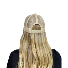 Load image into Gallery viewer, STAY GOLDEN hat on model, embroidered trucker cap women