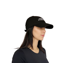Load image into Gallery viewer, Where Is My Fucking Yacht dad hat side profile, black hat with white embroidery