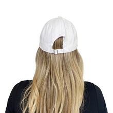 Load image into Gallery viewer, Champagne Cocaine hat flat lay, funny white embroidered cap